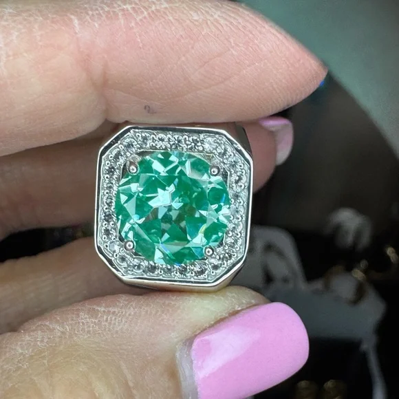 925 Green Spinel Men’s Ring - Picture 3 of 12